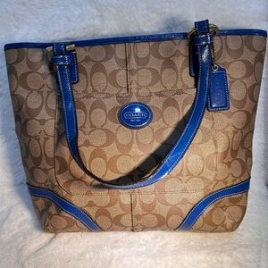 Coach Tan and Blue Signature Tote